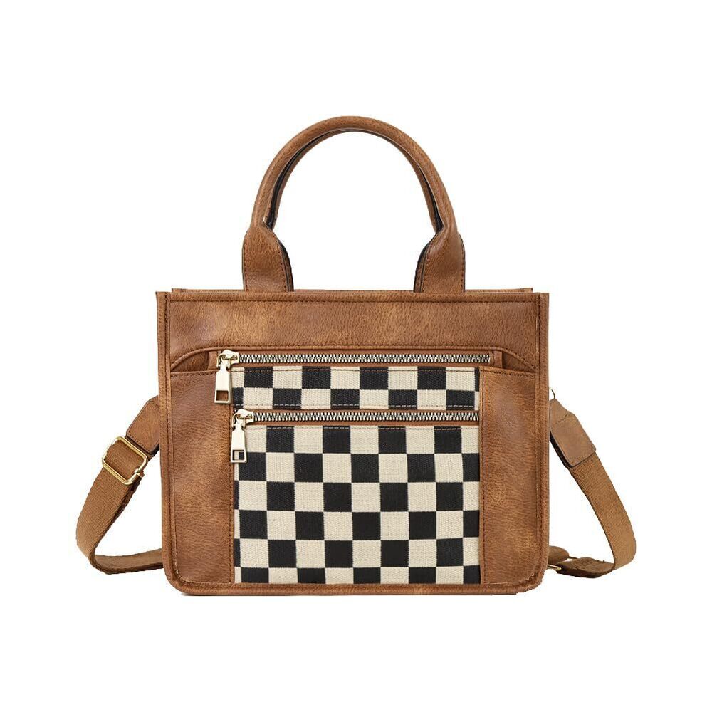 5634 Checkered Crossbody Bag Vegan Leather Shoulder Purse Plaid Slouchy - Picture 1 of 6